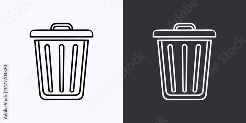 Trash Can Icon – Vector Outline – Black and White Preview