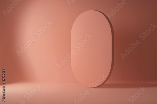 Minimal coral backdrop with vertical rounded stage element