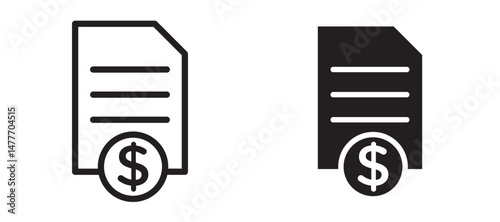 Invoice payment icon in black modern and lines and solid