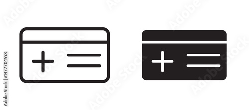 Insurance card icon in black modern and lines and solid