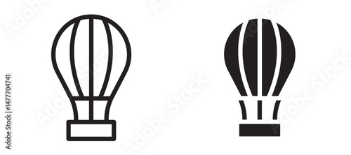 Hot air balloon icon in black modern and lines and solid