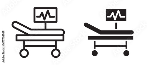 Hospital bed icon in black modern and lines and solid