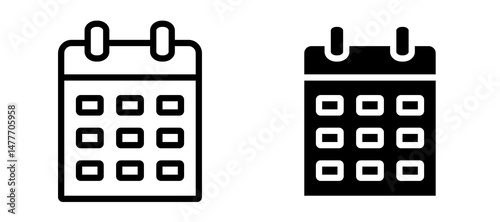 Calendar icon in black modern and lines and solid