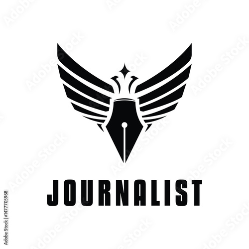 journalist logo design concept with wing and pen