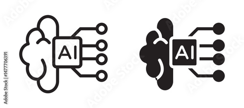 AI brain icon in black modern and lines and solid