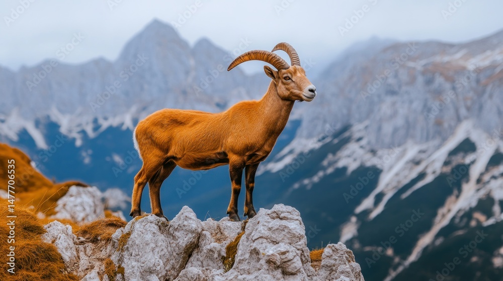 Fototapeta premium Majestic Alpine Ibex on Rocky Peak
