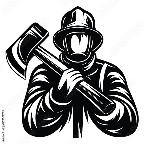 Firefighter Illustration in Full Equipment
