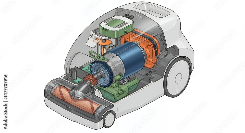 Fototapeta premium Vacuum cleaner internal components diagram