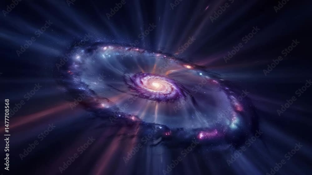 Vibrant cosmic spiral, swirling galaxy with glowing center, deep space theme, perfect for science and exploration concepts.
