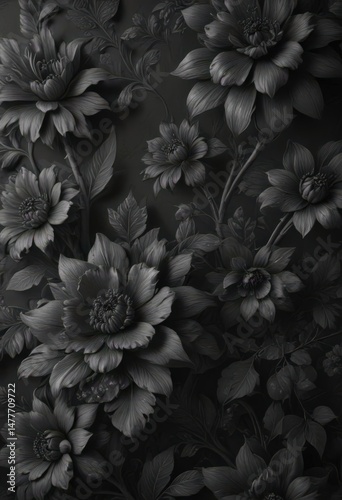 Wallpaper Mural Intricate charcoal floral wallpaper, rich texture , damask, grey, deep Torontodigital.ca