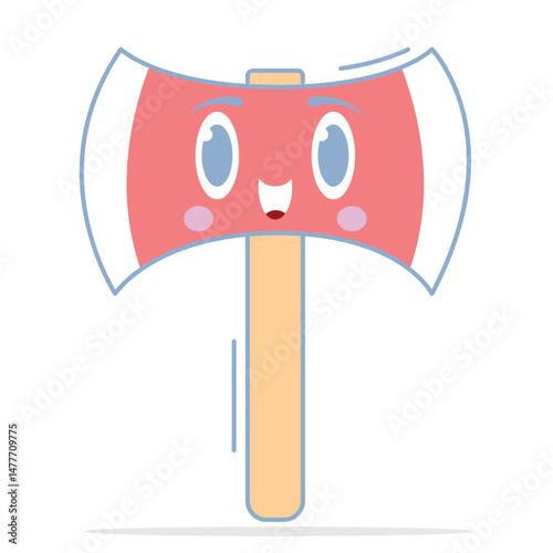 Cute Kawaii Axe Vector, Pastel Colored Smiling Tool Character in Cartoon Hand-Drawn Style for Kids Adventure Themes, Forest Education, Fun Outdoor Activities, and Creative Illustrations