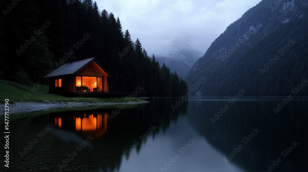 Obraz premium A house on stilts above a crystal-clear lake