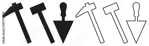Collection of Masonry Tools Silhouette and Outline.