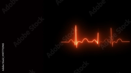 Abstract heartbeat vertical neon signal icon animation on black background