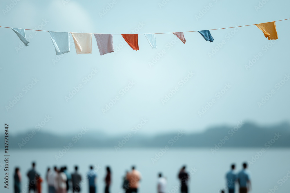 Obraz premium minimalist festival scene featuring elegant decorations and bright accents showcasing people enjoying various