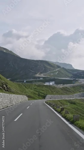 Vertical view of Austria road from car