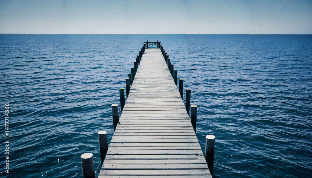Fototapeta premium Le quai en bois se prolongeant dans la mer