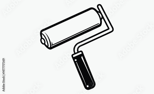 paint roller silhouette, brush tool icon, painting equipment vector, black white roller, home tool graphic, wall paint brush
