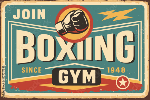 Boxing Club Retro Tin Sign Template – Vintage Vector Poster for Sport and Recreation Promotion