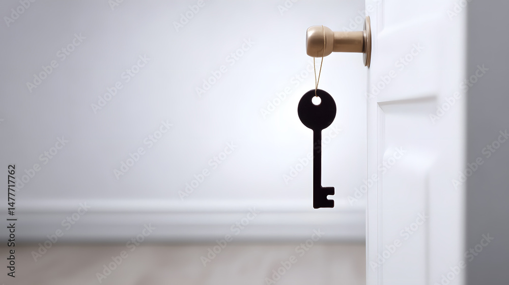 A key-shaped ornament hanging from the door handle, adding a charming and vintage touch to the door, symbolizing access, security, and a welcoming atmosphere.
A key-shaped ornament hanging from the door handle, adding a charming and vintage touch to the door, symbolizing access, security, and a welcoming atmosphere.