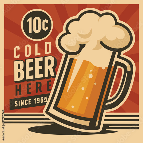 Retro Beer Poster Design – Vintage Vector Illustration for Pub and Brewery