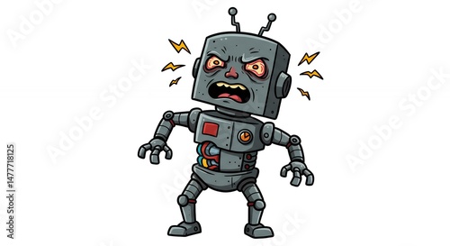 Angry cartoon robot illustration