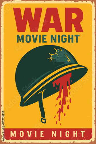 War Movies Poster Design – Army Helmet with Blood Trails, Abstract Art Concept
