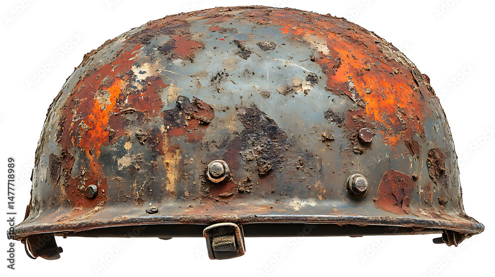 Obraz premium Weathered Military Helmet Depicting the Passage of Time and the Harshness of War Environments