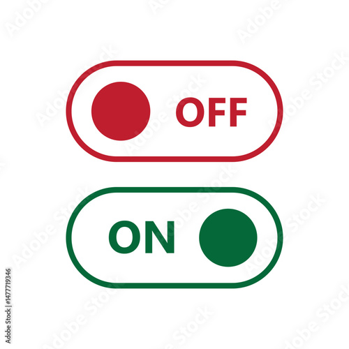 on off toggle switch buttons . switch toggle slider icon with red and green button. turn on and turn off icons buttons, web UI interface vector illustration signs
