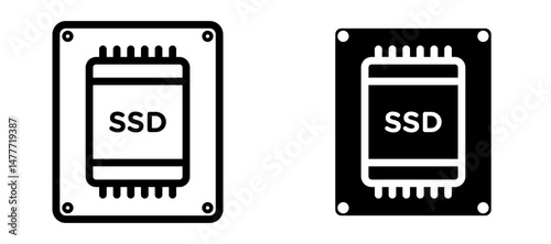 SSD drive icon in black modern and lines and solid