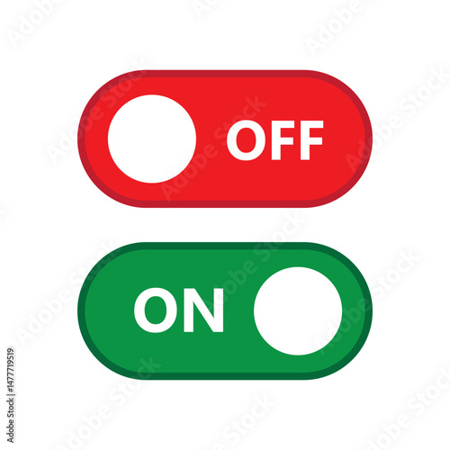 on off toggle switch buttons . switch toggle slider icon with red and green button. turn on and turn off icons buttons, web UI interface vector illustration signs