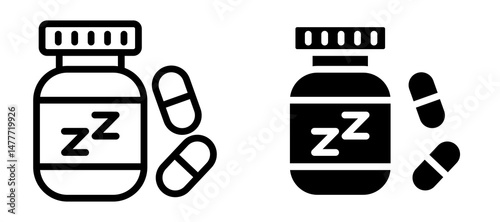 Sleeping pills icon in black modern and lines and solid