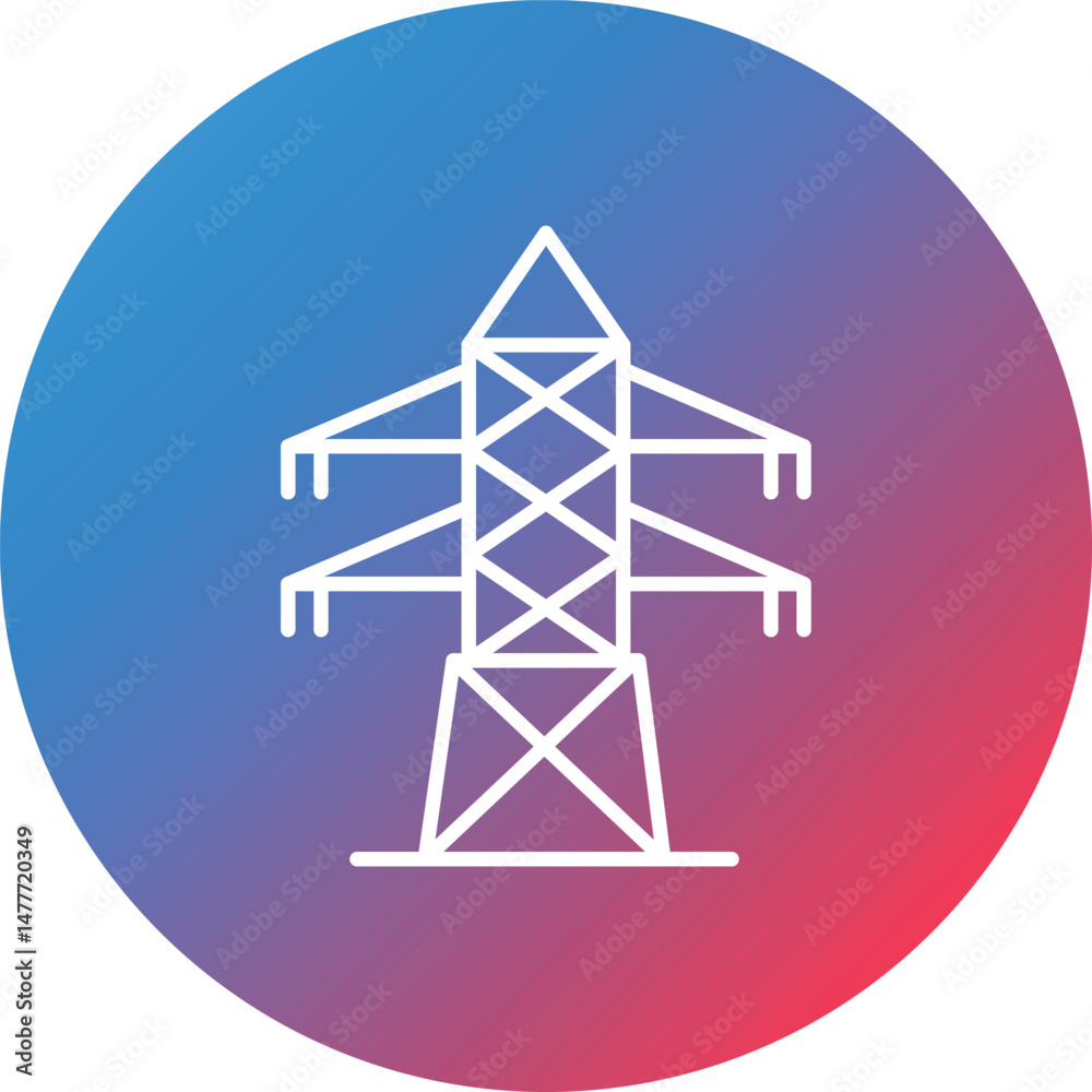 Electric Tower Line Gradient Circle Background Icon Electric Tower Line Gradient Circle Background Icon