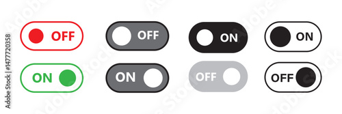 On off switch buttons icon collection. Power on off button icon isolated on white background. Switch on switch off icon. On and off toggle switch button. Vector illustration