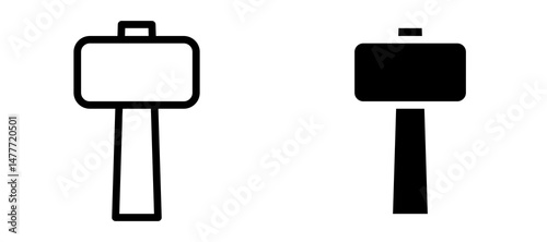 Wooden mallet icon in black modern and lines and solid