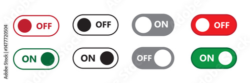 on off button icon set vector, Switch on switch off icon. On and off toggle switch button. Vector illustration