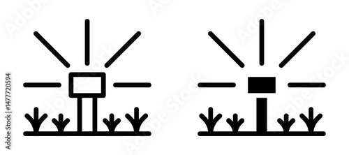 Lawn sprinkler icon in black modern and lines and solid