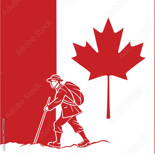 Canadian Flag with Hiker Silhouette Vector