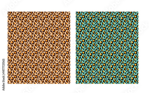 Teal Leopard Print: Seamless Pattern, Brown, turquoise blue and Black, Leopard Cheetah skin seamless pattern vector Stylized Spotted Leopard Skin Background,