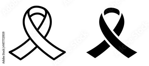 Cancer ribbon icon in black modern and lines and solid