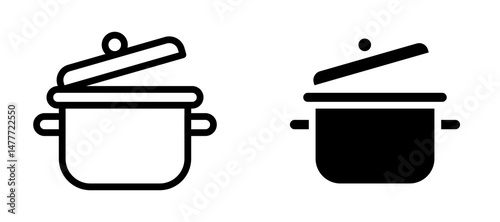 Cooking pot icon in black modern and lines and solid