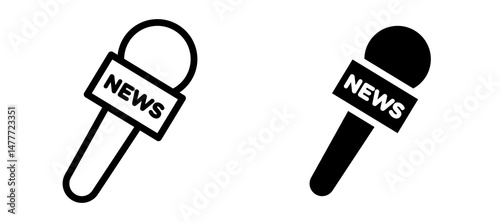 News microphone icon in black modern and lines and solid