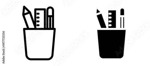 Pencil holder icon in black modern and lines and solid