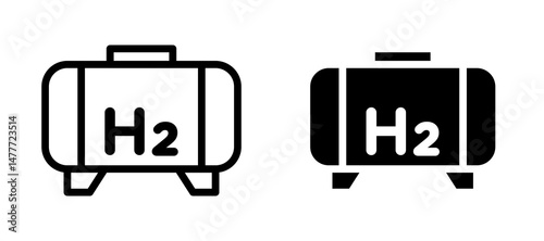 Hydrogen gas tank icon in black modern and lines and solid
