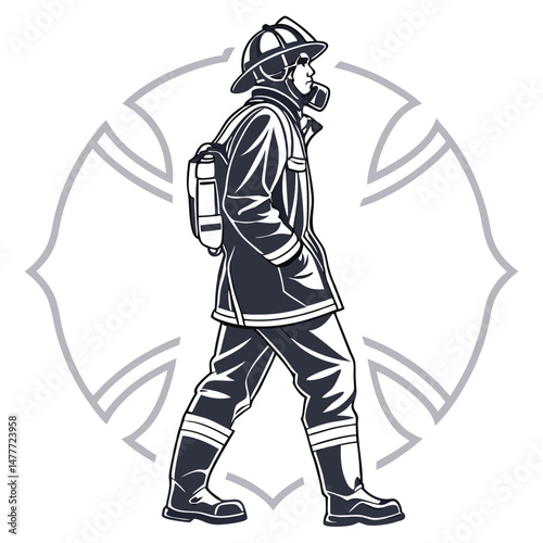 Multiple Firefighters in Action Stance