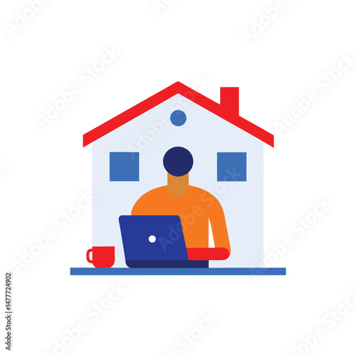 Working at home vector art illustration