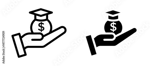 Education cost icon in black modern and lines and solid