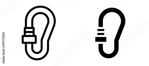 Carabiner icon in black modern and lines and solid