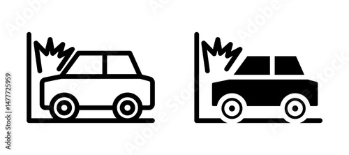 Car accident icon in black modern and lines and solid