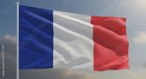 Free Download Waving National Flag Blue White Red on Pole Against Sky - GFXLoad